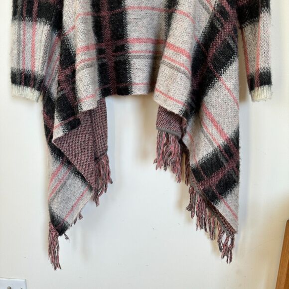 LUCKY BRAND Women MEDIUM Pink Wool Mohair Blend Brush Plaid Open Front Cardigan - Picture 11 of 14